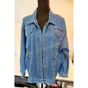 Vintage I.B. Diffusion Denim Jean Jacket Silver & Turquoise Studs Size 1…